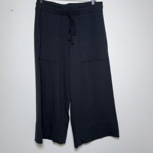 Quince Women SuperSoft Fleece Wide Leg Pants M Black Cropped Casual Pull‎ On